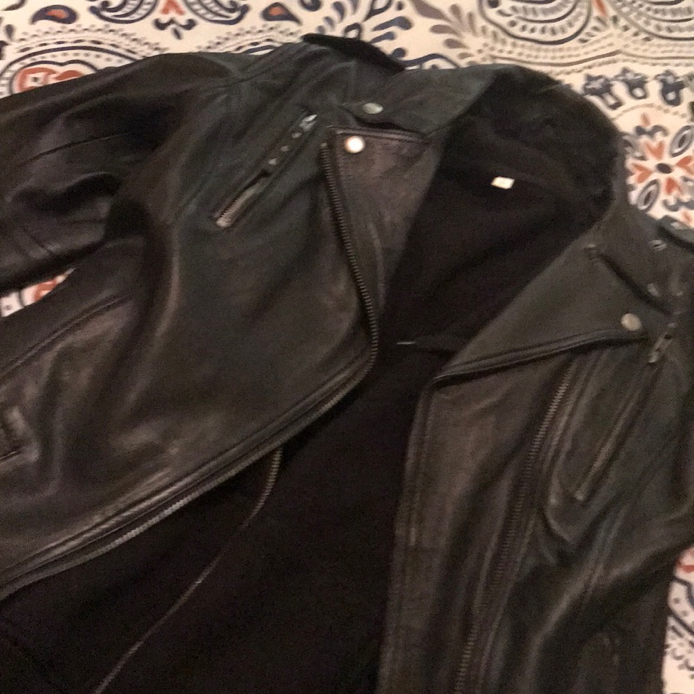 Leather coat with detachable hoodie